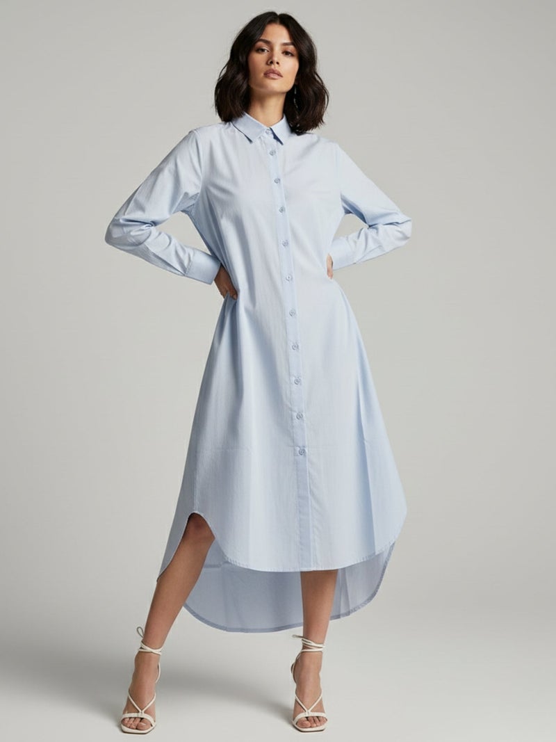 OUTZIDR Blue Straight Fit Shirt Maxi Dress - Image 1